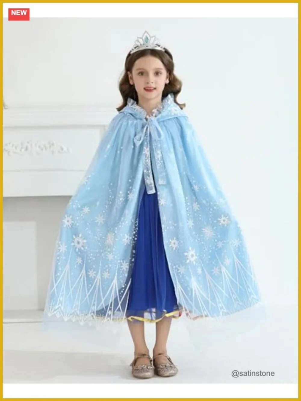 Kids Princess Cape Hooded Cloak Snowflake Ice Queen Costume Dress Up Party Favor